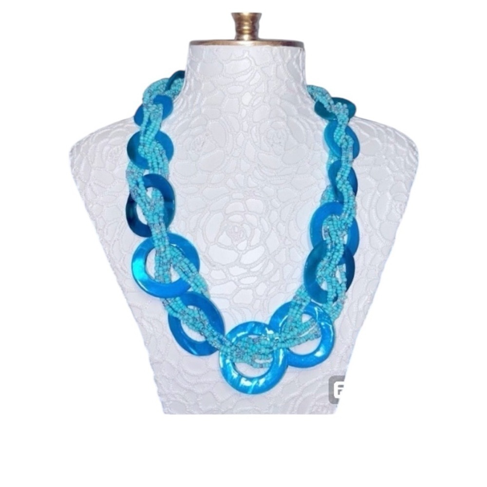 Women’s Boho 19” Aqua Beaded and Abalone Necklace